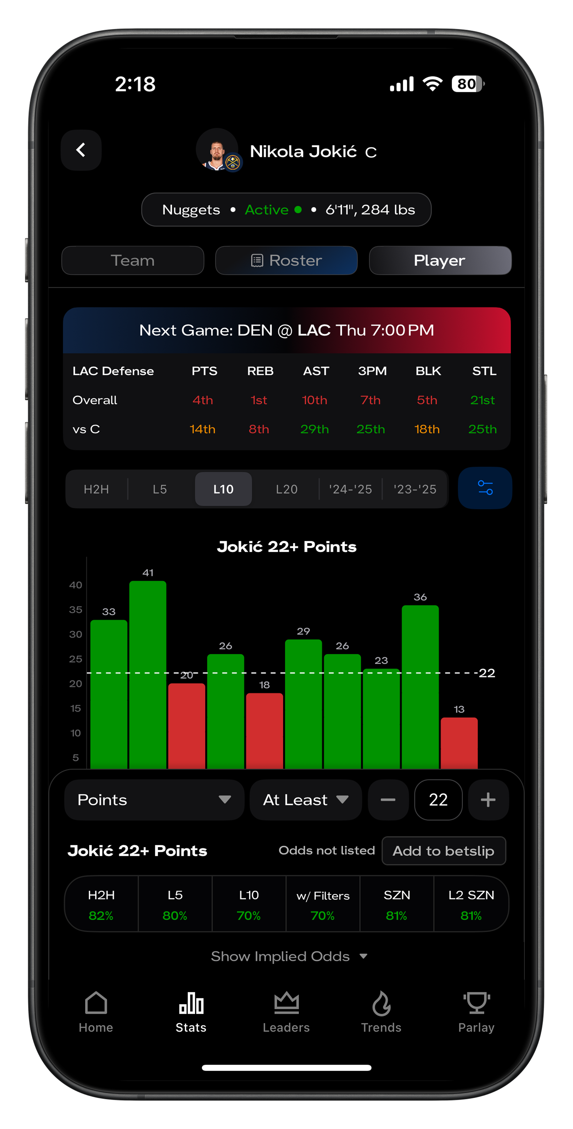 hofbets Deep Stats tool mockup